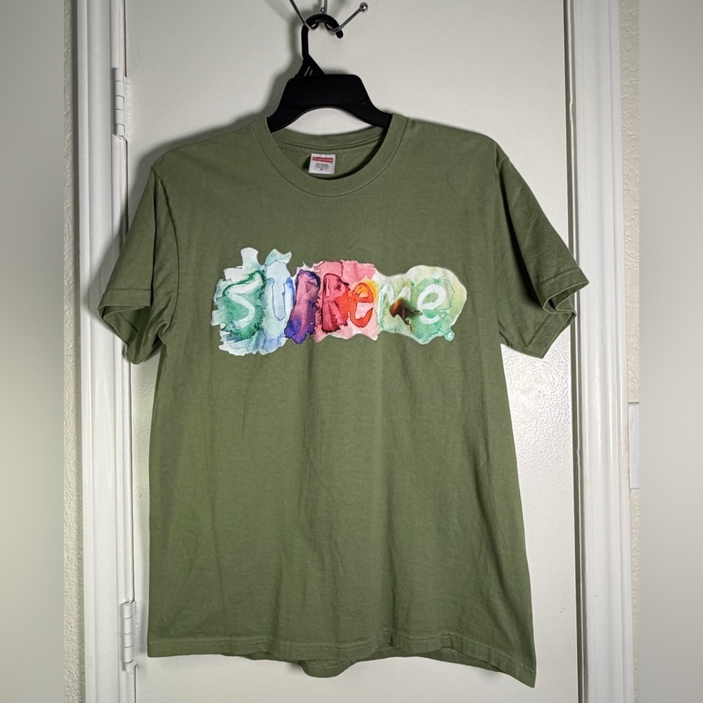 Supreme Watercolor Tee Light Olive Men’s size Medium 100% Cotton